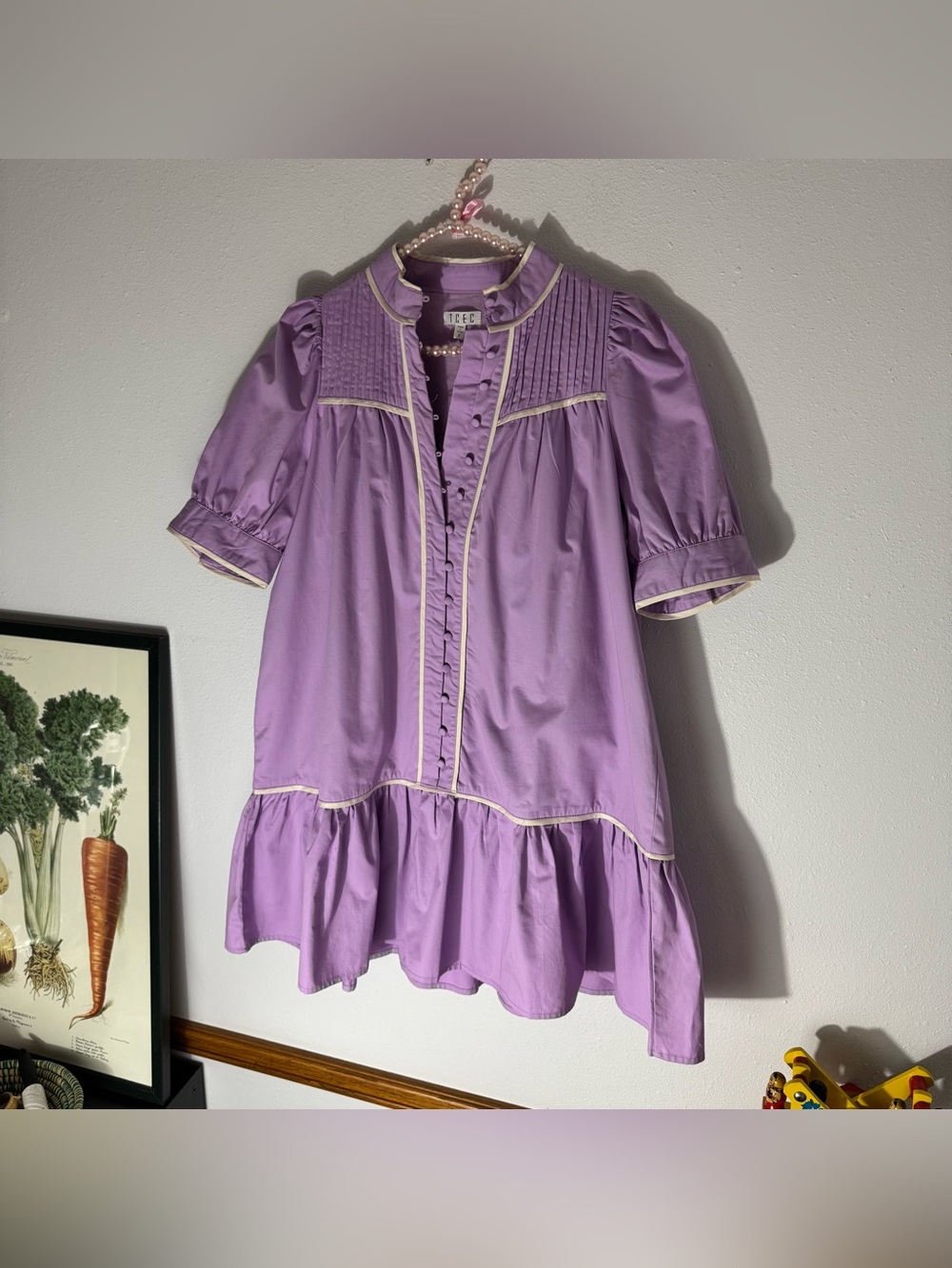TCEC lavender purple frilly button up babydoll dress size Small